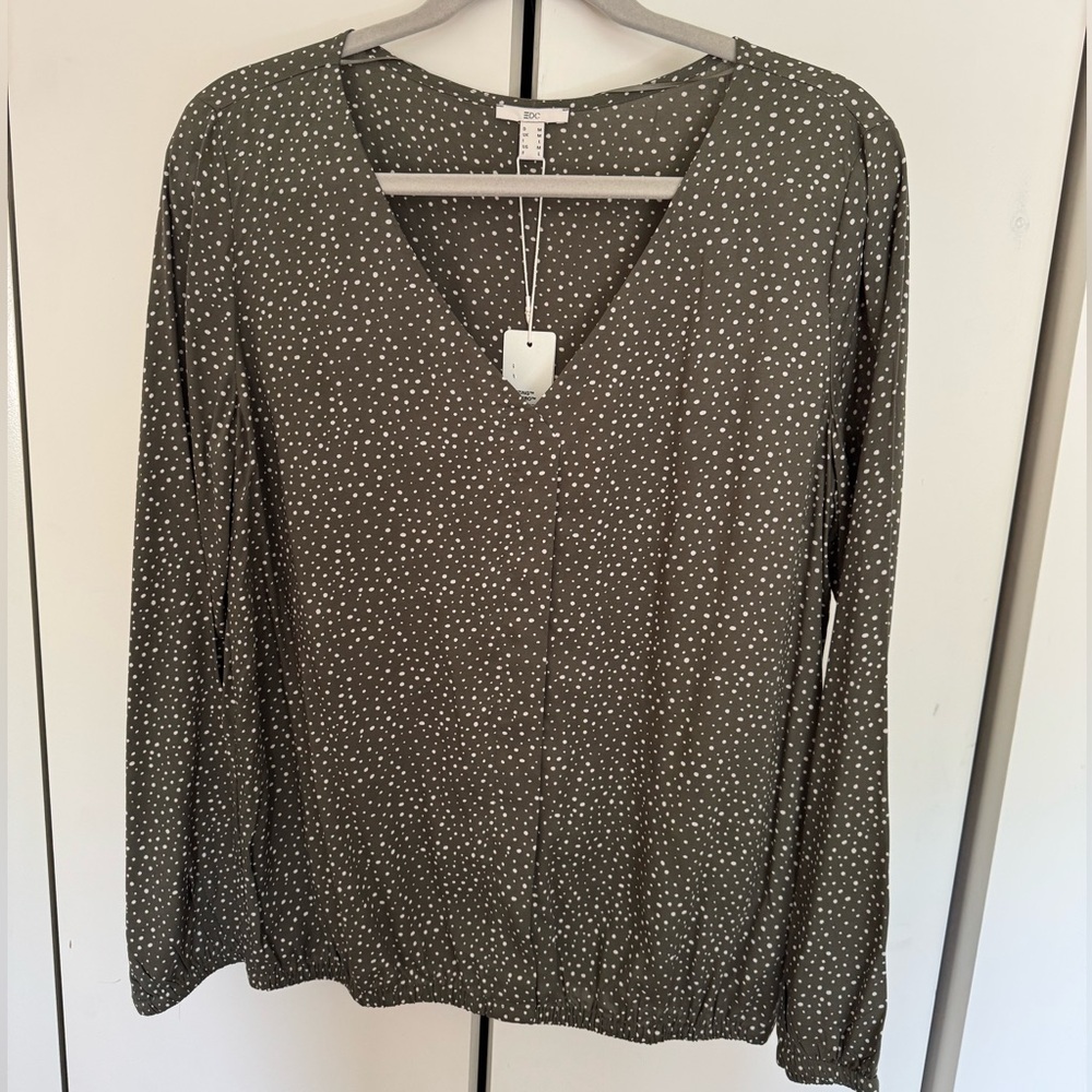 Esprit Olive Splash Dot V-Neck Top